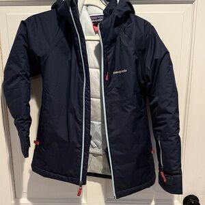 Patagonia Dark Blue Hooded Jacket with Red Accents